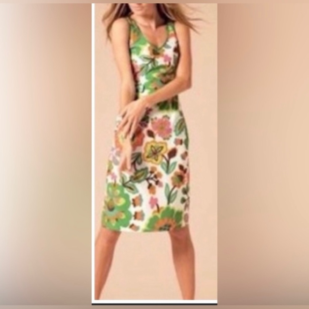 Boden Floral Dress in Green and Pink
